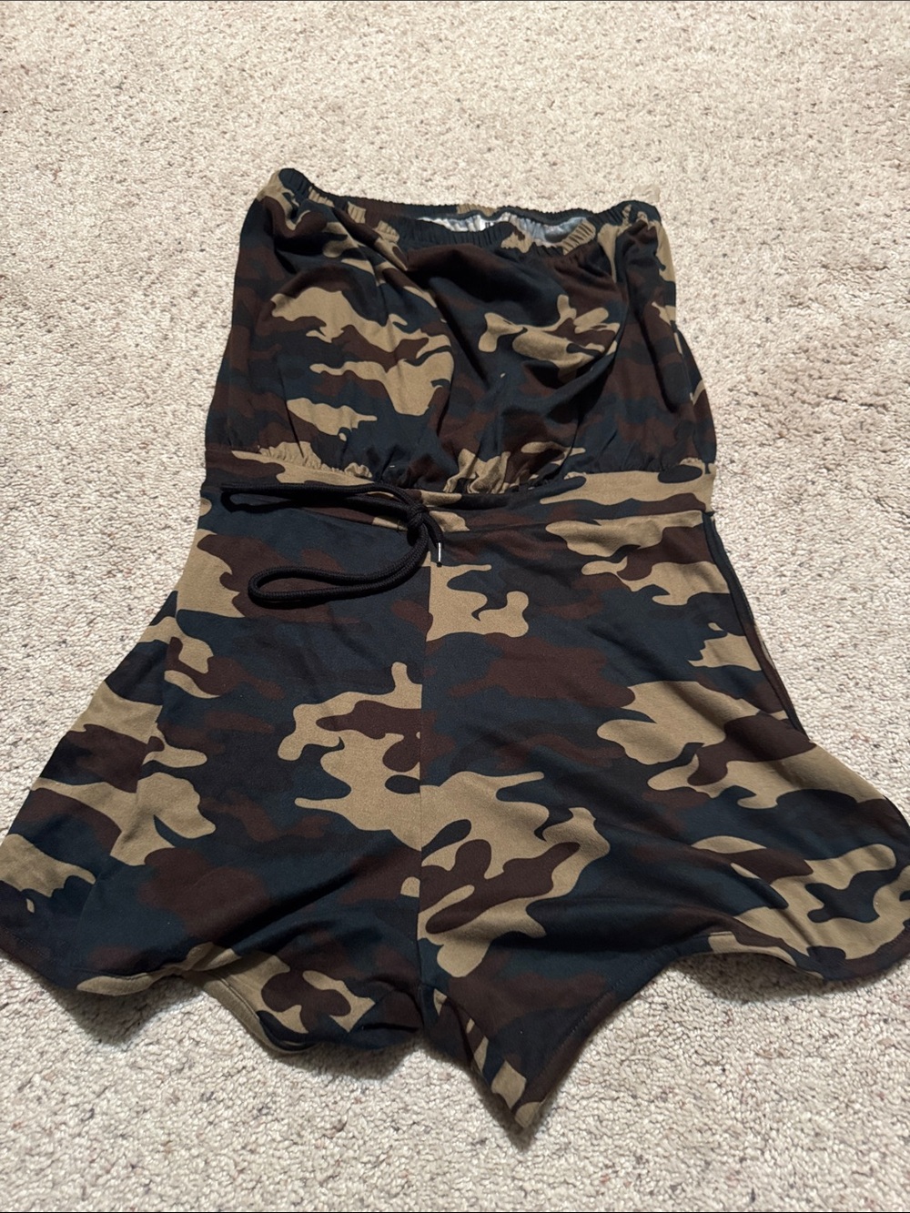 Strapless Camouflage Romper in Olive & Brown